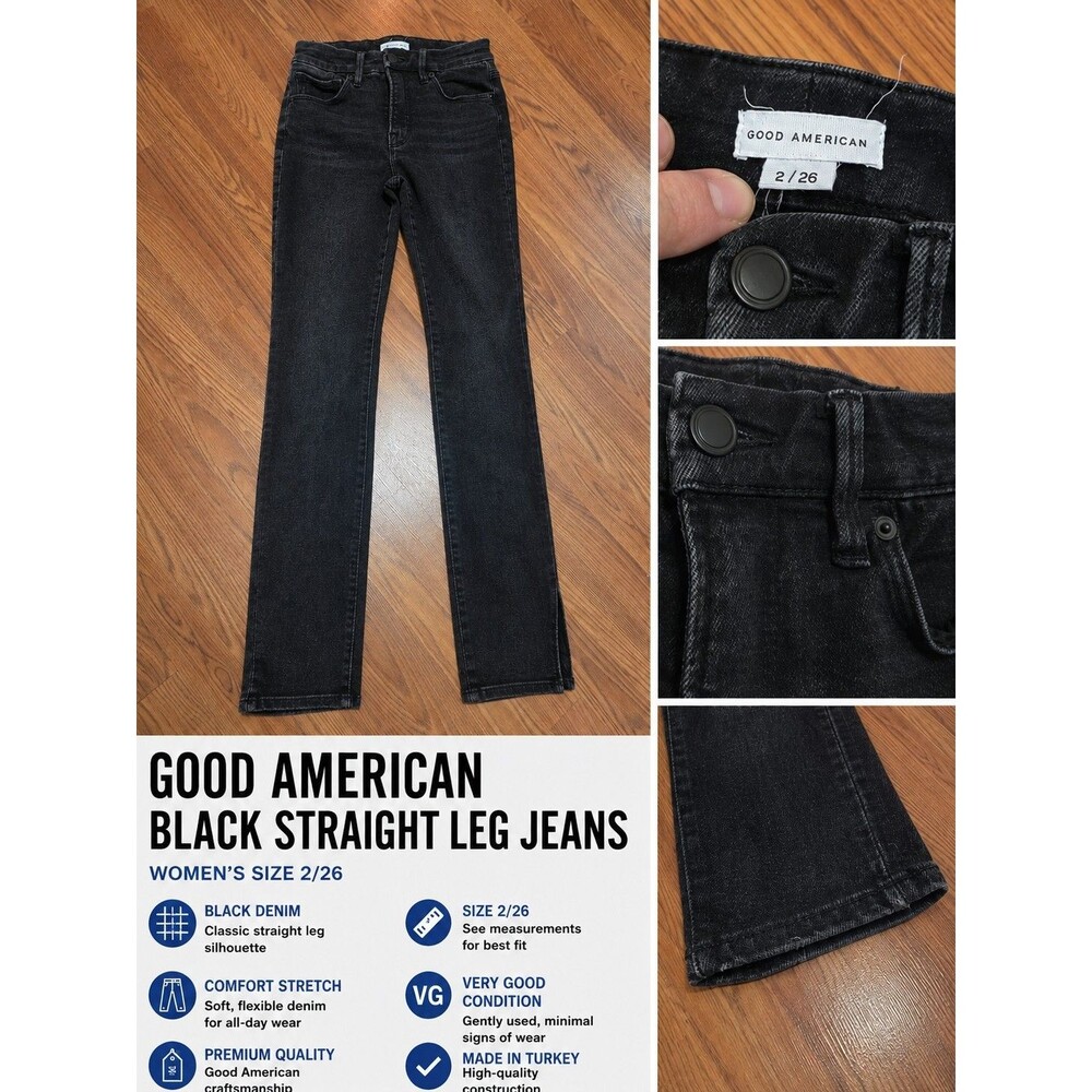 Good American Black Straight Leg Jeans Women's Size 2/26 Denim
